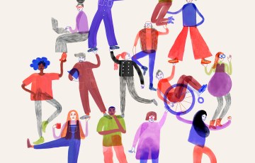 Vesivärityylinen kollaasi Hyrian opiskelijoista ja kohdeyleisöstä