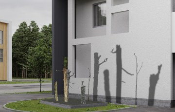 Havainnekuva Ripatin Kruunu-kampukselle toteutettavasta pronssiveistoksesta ja varjomaalauksesta.