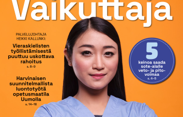 Vaikuttaja-julkaisun kansi, jossa sote-alan henkilö