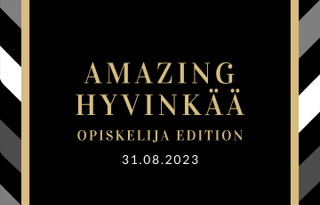 Posteri jossa lukee Amazing Hyvinkää opiskelija edition 31.8.2023