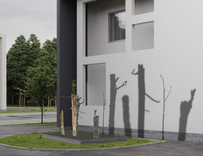 Havainnekuva Ripatin Kruunu-kampukselle toteutettavasta pronssiveistoksesta ja varjomaalauksesta.