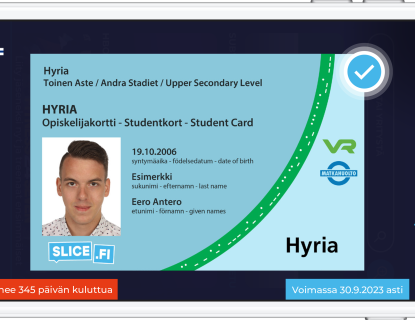 Hyrian digitaalinen opiskelijakortti kännykän näytöllä