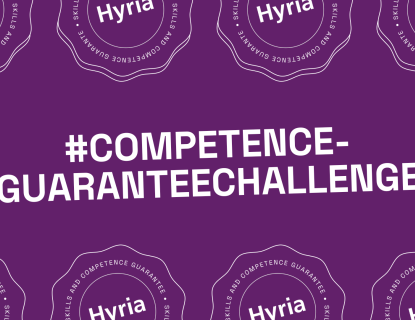 The text "competence guarantee challenge" on a purple background 